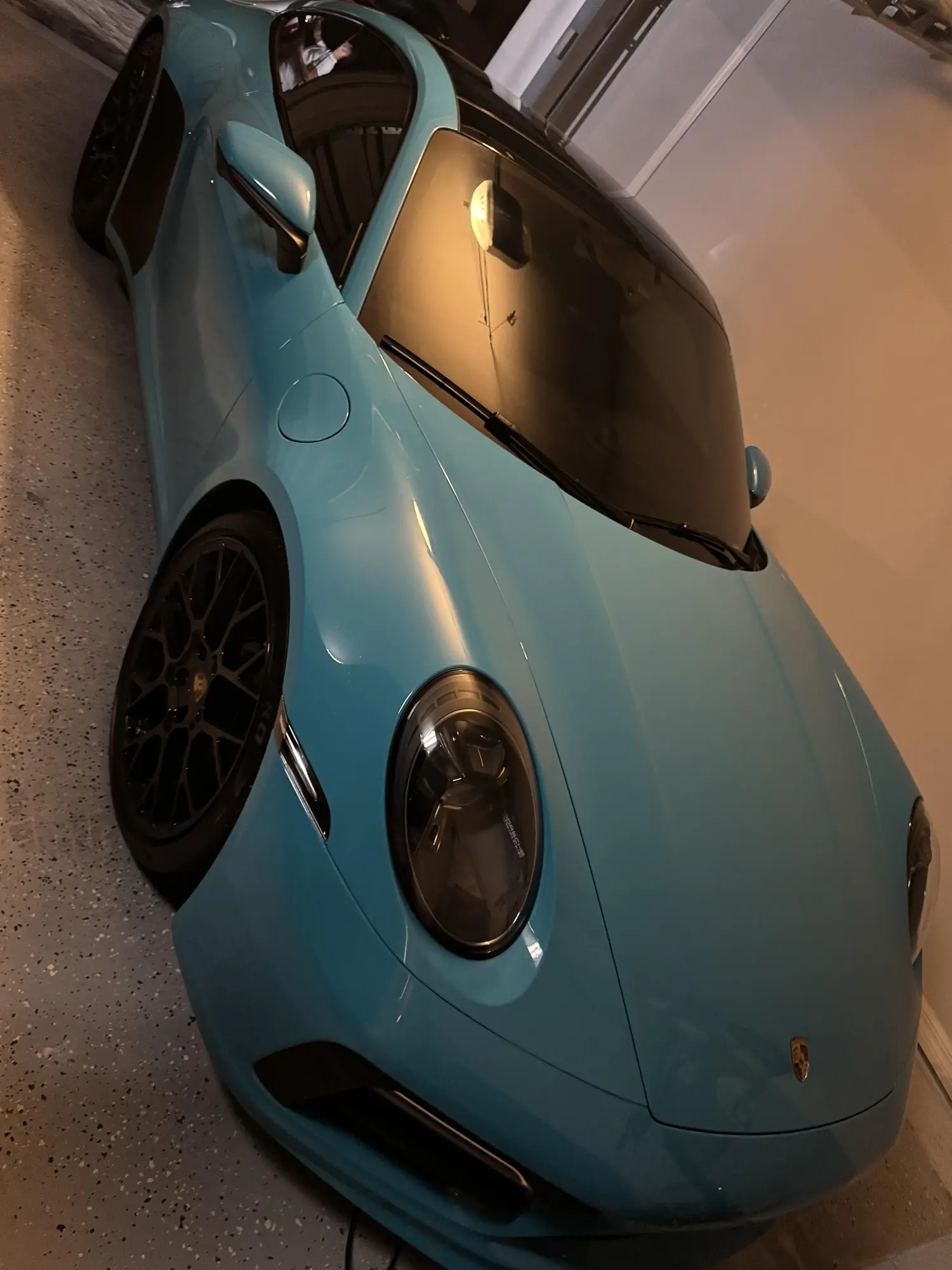 Blue Porsche with completed window tint